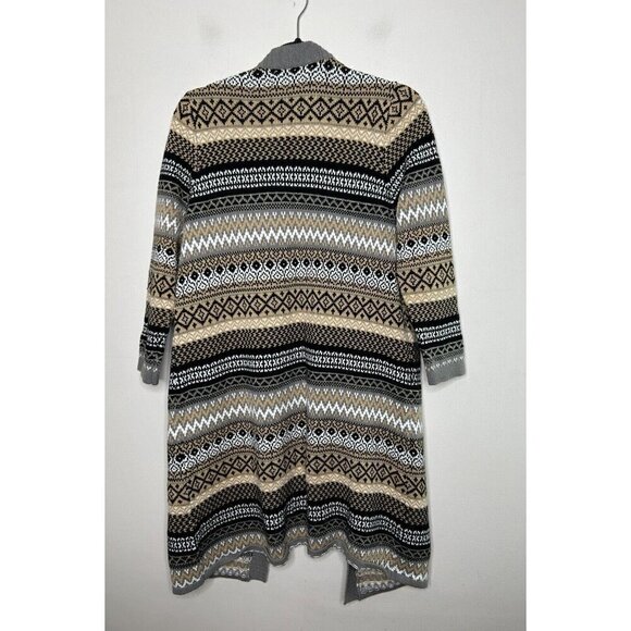 Jones Studio Sweater Cardigan Open Front Long Sleeve Brown White Size Medium - Picture 6 of 11